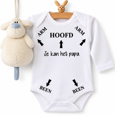 Baby Rompertje tekst opdruk  Hoofd Arm Been pijlen je kan het papa | Lange mouw | wit| maat 50/56 | liefste pap je kan het / cadeautje verjaardag / vaderdag jongen meisje unisex zwangerschap aankondiging bekendmaking