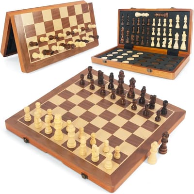 Magnetisch Schaakspel - Houten Controle Spel - Reizen en Familie - Opvouwbaar Notenhout Ontwerp - 40 x 42 cm