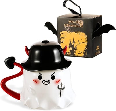 Decoratieve Halloween mok met deksel, spookdesign, unieke koffiemok voor feestelijke sfeer