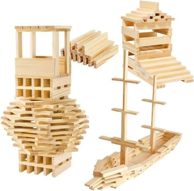Houten Bouwstenen voor Kinderen - 150 Stuks - Natuurhouten Constructies