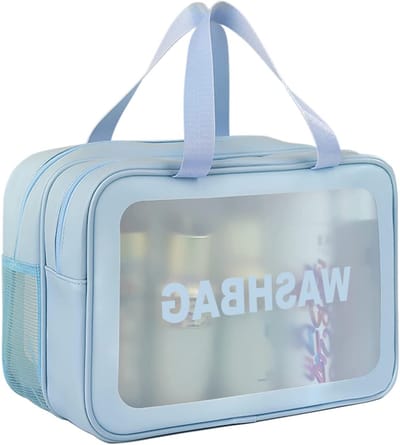 Grote Toilettas voor Reizen, Handige Toilettas met Draaghandvat, Matte Doorzichtige Douchetas, Blauw, Ruime Opbergtas voor Mannen en Vrouwen