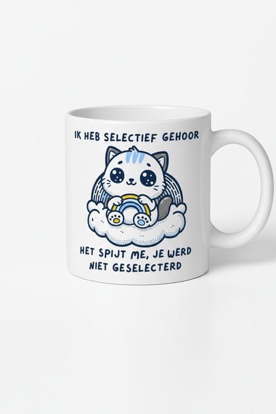 Selectief Gehoor Mok - Grappige Koffiemok met Kat Design