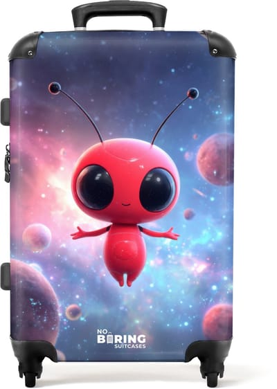 NoBoringSuitcases.com - Grote koffer - Roze alien tussen de planeten - Kinderkoffer geschikt voor jongen en meisjes - Reiskoffer met 4 wielen - Trolley op wieltjes - Rolkoffer groot kinderen - 72 liter - Ruimbagage valies 20kg