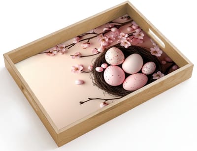 Dienblad hout 40x30 cm - Schootdienblad - Roze - Bloesems - Eieren - Borrelplank rechthoek - Plateau dienbladen