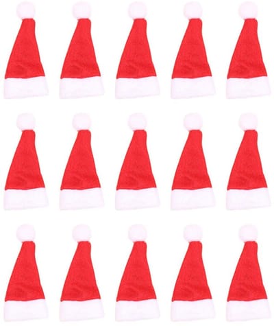 JHUBERS- Kerstmutsen 50 Stuks - Mini Kerstmutsen - Tafeldecoratie - Wijnfles Afdekking - Bestekhouder - Herbruikbaar Vilt - Kerstdecoratie