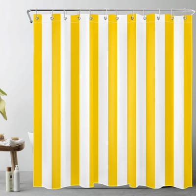 Gestreept Douchegordijn - Minimalistisch - 1 stuk - Geel/Wit - Polyester - 180 x 198 cm