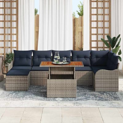 vidaXL - Tuinbank - Set - 8 - st - grijs - en - marineblauw