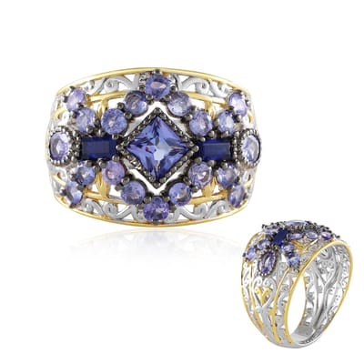 Cavill - Zilveren Ring - 925 Sterling Zilver - 2,26 Ct Tanzaniet Princess & Ovaal - Kobaltblauwe Spinel Baguette - Elegante Blauwe Sieraden