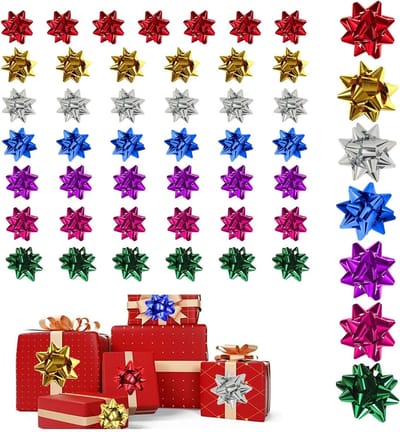 50 Stuks Zelfklevende Cadeaulinten in Metallic Kleuren voor Kerstdecoratie, Verpakking en Feestjes - 7 Kleuren Beschikbaar