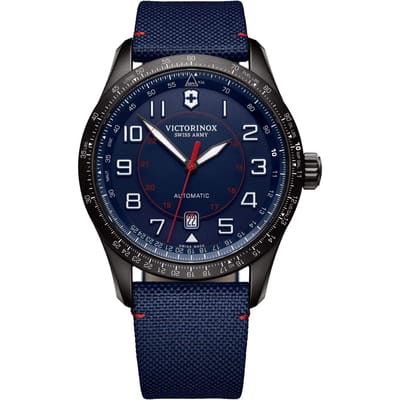 VICTORINOX AIRBOSS zwart roestvrijstalen kast automatisch blauw blauw stoffen geschenk 241820 horloge, PVD-gecoat (316L), uurwerk, wijzerplaat, band, [] gray