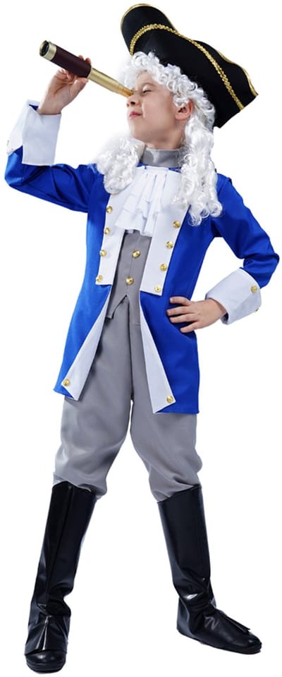 Kostuum Jongens Piraat Blauw – 4-6 Jaar – Inclusief Jasje met Gilet, Broek, Hoed en Laarzenhoezen – Carnaval & Verkleedkleding