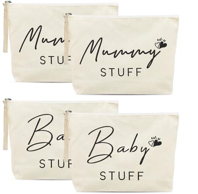 Dailygoods- Make-uptas 4 Stuks - Canvas Tas - Babyshower Cadeau - Nieuwe Moeder Tas - Duurzaam Materiaal - Afmetingen 25 x 17 cm - Toilettas