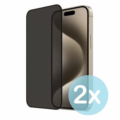 Privacy Screenprotector Geschikt voor iPhone 15 Pro Max – Anti-Gluren – Krasbestendig Gehard Glas 9H – Volledige Dekking – 2-Pack – FuturiQ