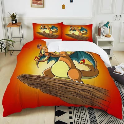 10 Maten Pokémon Charizard Beddengoed Set 3 Delen Dekbedovertrek Volwassen Kinderen Verjaardagscadeau Volledige Maat Beddengoed Set Luxe voor Cadeaus EU Twin 135X200cm