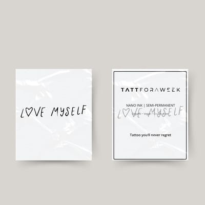 Tijdelijke tattoo love myself | Neptattoo volwassenen | Tijdelijke tattoo voor volwassenen | Temporary tattoo | Plaktattoos voor volwassenen | Neptattoos | Probeer zorgeloos een tattoo | tattforaweek
