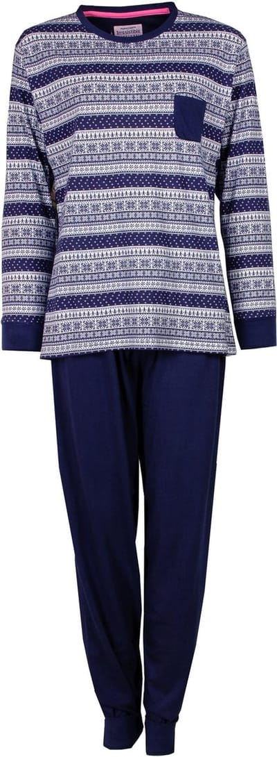 Irresistible Dames Pyjama - Lange Mouwen - Winterse Print - Blauw - Maat L