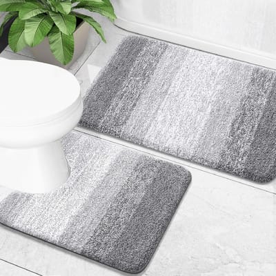 2-delige set badkamermatten van zachte microvezel (U-vormige toiletmat & rechthoekige mat) — 50 x 60 cm (U-vormig) + 50 x 80 cm [antislip-onderzijde met stippenpatroon]