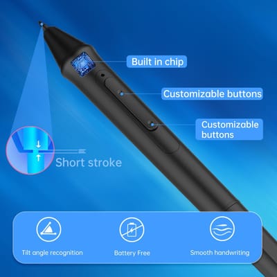 W500 Batterijvrije Stylus Pen 8192 Drukniveaus met 2 Aanpasbare Toetsen Compatibel met Huion HS611 Inspiroy WH1409 V2 zwart