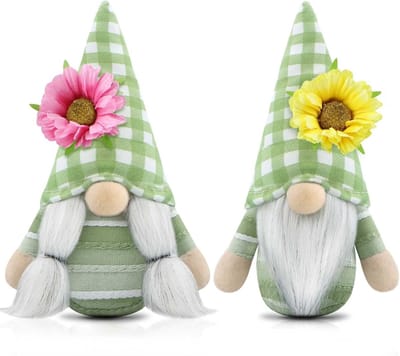 Set van 2 Handgemaakte Lente Gnome Decoraties voor Pasen en Zomer, Perfect voor Thuis en Keuken Versiering