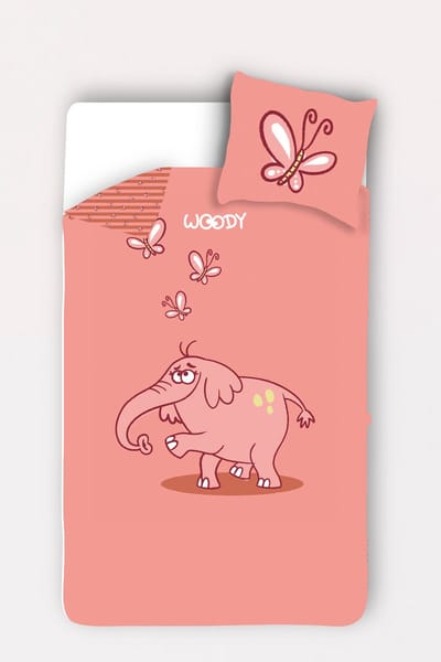 Woody dekbedovertrek - roze - olifant - 261-10-DBO-W/030 - 140x220cm