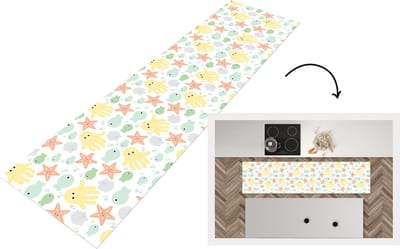 Keukenloper - Loper keuken - Zeedieren - Baby - Schelpen - 200x50 cm - Keukenloper vinyl