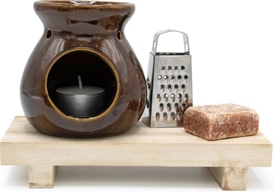Comforder Amberblokjes Cadeauset met Brander, Waxinelichtje, Schaaltje en Rasp - Geurblokje Amber - Giftset