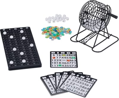 bingospel - set - molen - 75 ballen - 18 kaarten - 150 fiches - controlebord - zwart/wit