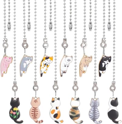 Allecto - Plafondventilator Trekketting - Verlengsnoer Decoratieve Ketting - Zilver Metaal - Leuke Dier Bal - Hangend Ornament - Geschikt voor Toilet - Kat - 12 Stijlen - Verstelbare - Vervanging Kraal