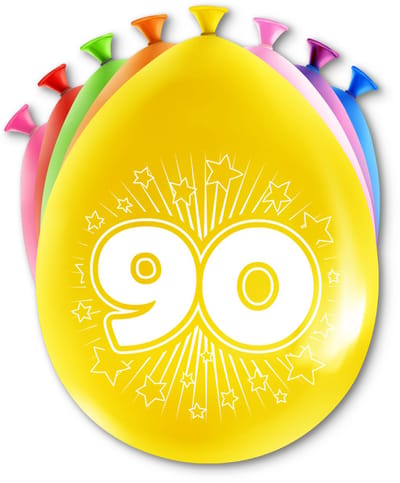 LUQ – Latex Ballonnen Happy Party 90 Jaar – 8 Stuks – Veelkleurig – Verjaardag Decor – Feest Versiering – Helium Ready