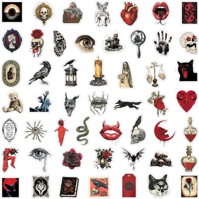 50 Pièces Autocollants Vintage Rouge et Noir Horreur Thriller - Décor Graffiti Imperméable, Parfait pour Cahier EnregistrementYourLife Store