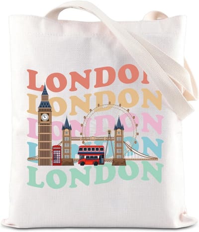 Grote Canvas Draagtas met Londen Thema - Herbruikbare Boodschappentas voor School en Reizen
