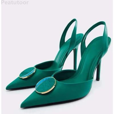 Zomer Nieuwe Groene Strass Enkele Schoenen Vrouwen Ademend Mode Puntige Neus Hoge Hakken Sexy Stiletto Sandalen Pumps 38 groen