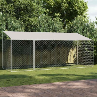 vidaXL - Hondenkooi - met - dak - zilver - 600 - x - 200 - x - 256 - cm - Staal - en - PE