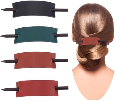 Dailygoods- Haarspelden 4 stuks - Leren Haarspelden - Effen Schuivers - Paardenstaartbeha - Veelkleurig - 10 x 5 cm - Haarklem