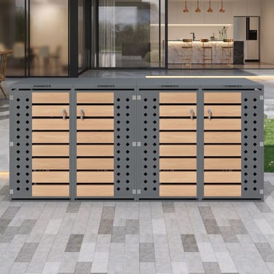 Clruro Containerkast - 4 Vakken - met Klapdeksel - Ventilatie - Verzinkt Staal - Houtlook en Grijs