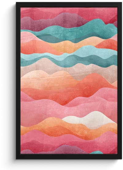 Poster in lijst - Fotolijst 40x60 cm - Posters - Golven - Kleurrijk - Abstract - Posterlijst zwart - Decoratie - Wanddecoratie woonkamer - Muurdecoratie slaapkamer
