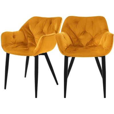 Eetkamerstoel set van 2 mosterdgele fluwelen bekleding met metalen poten incl. montagemateriaal ML-Design