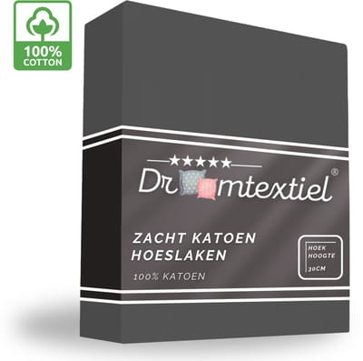 Droomtextiel Hoeslaken Antraciet - 80x200 cm - 100% Katoen - Perfecte Pasvorm - Heerlijk Zacht