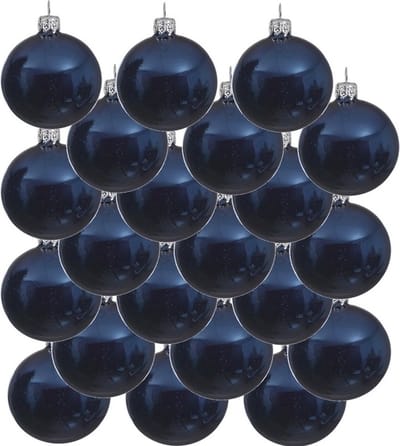 Decoris kerstballen - 18x st - donkerblauw - D8 cm - glas - kerstversiering