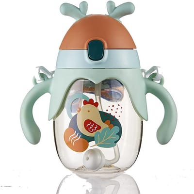 Tasse à paille 350 ml Adorable Motif Animal Cornes de Cerf avec Poignée Belle Tasse à paille d'Été pour Enfants Verre à Eau pour Bébé 350ML vert