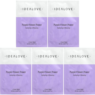 Idealove, Purple Flower Power, 5 beauty sheet masks, 25 ml (0.85 fl oz) each pink