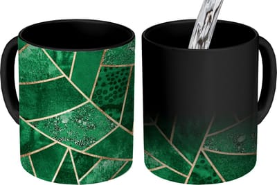 Magische Mok - Foto op Warmte Mokken - Koffiemok - Smaragd - Goud - Abstract - Patronen - Magic Mok - Beker - 350 ML - Theemok