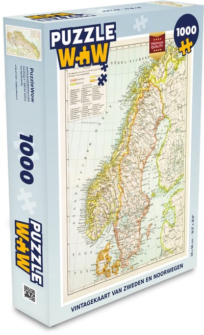 Puzzel Vintagekaart van Zweden en Noorwegen - Legpuzzel - Puzzel 1000 stukjes volwassenen