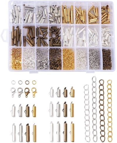 PandaHall 200 stuks 20 stijlen buis messing schuifsluiting met 100 stuks kreeft sluitingen 240 stuks springring 100 stuks kettingverlengers voor sieraden maken