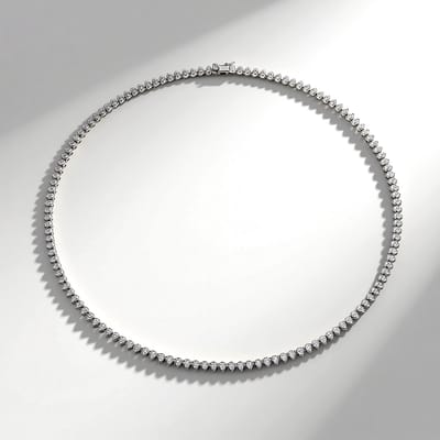 Cavill - Zilveren Halsketting 925 Sterling Zilver - 20 Ronde Zirkonia 0 108 ct - Elegante Pave Zetting - 45 5 cm Delicate Damesketting