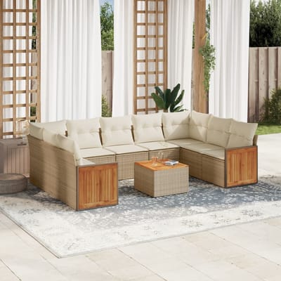 vidaXL - 10-delige - Loungeset - met - kussens - poly - rattan - beige