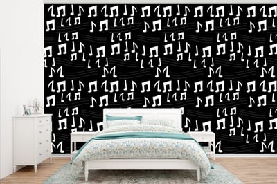 Behang - Fotobehang Muziek - Zwart Wit - Patroon - Breedte 345 cm x hoogte 220 cm