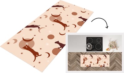 Keukenloper - Loper keuken - Patronen - Kat - Maan - 120x50 cm - Keukenloper vinyl