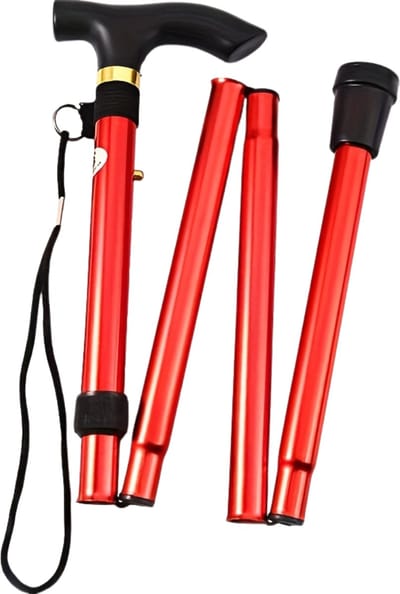 Livano Opvouwbare Wandelstok - Inklapbare Wandelstok - Wandelstok Opvouwbaar - Wandelstokken Verstelbaar - Loopstok - Mannen - Vrouwen - Rubber Handvat - Rood