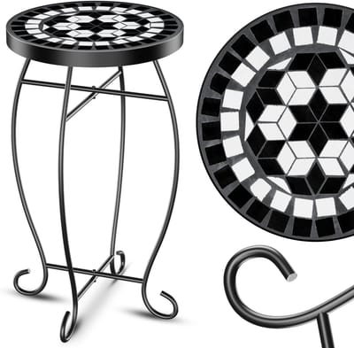 KESSER® Mozaïek Tafel Bistrotafels Bloemkruk Rond 60 x 34 cm Metalen Mozaïek Bijzettafel Balkontafels Patiotafel Balkon Stenen Mozaïek Tuintafel Binnen Buiten - Tetragon